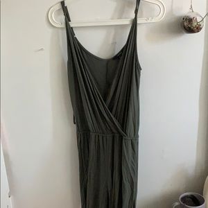 olive green long romper jumpsuit straps deep neck
